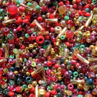 Christmas Colours Seed and Bugle Glass Bead Mix x 25g