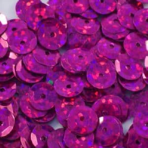 CLEARANCE Bulk Bag 100g 6mm Hologram Cerise Semi-Cupped Sequins