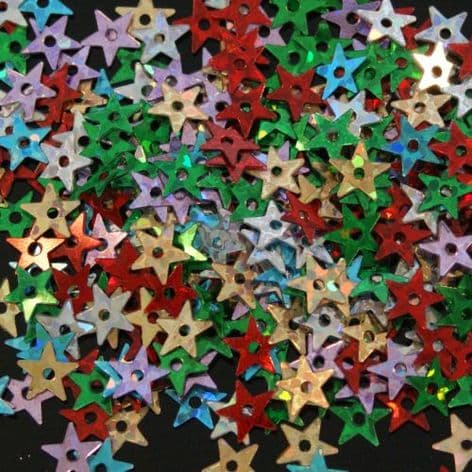 CLEARANCE Bulk Bag 5mm Hologram Star Sequins.  Mixed Colour Pack. x 100g