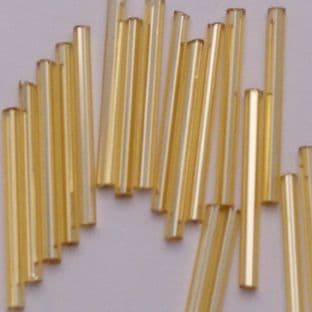 Extra Long 30mm Glass Bugle Beads x 100 Gold Lined