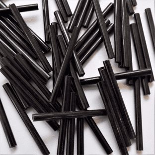 Extra Long 30mm Glass Bugle Beads. Glossy Black x 100