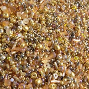 Gold Coloured Glass Seed Glass Bead Mix x 25g