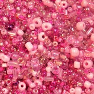 Pink Glass Seed and Bugle Glass Bead Mix x 25g
