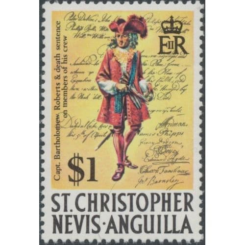 St. KittsNevis 1970 SG219 1 Captain Bartholomew Roberts and his crew