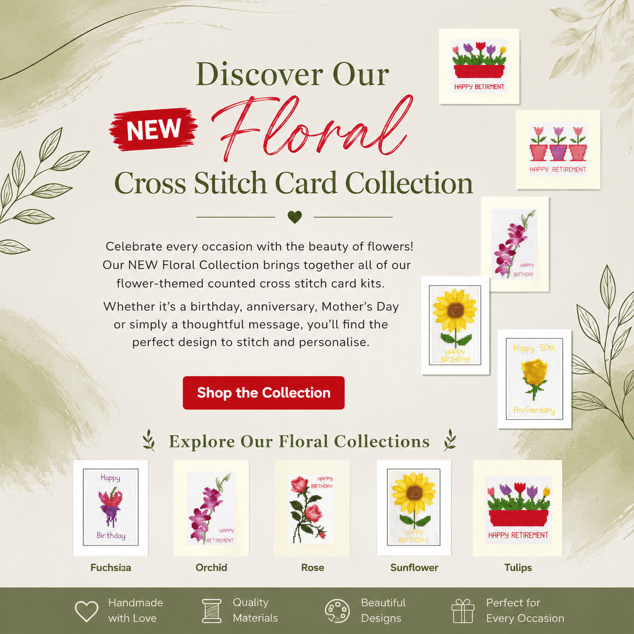 🌸 Discover Our NEW Floral Cross Stitch Card Collection 🌿