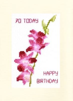 Purple Dendrobium Orchid Stem - 60/70/80 Today, Happy Birthday Cross Stitch A5 Card Kit
