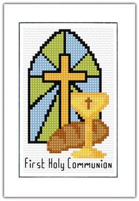 1st / First Holy Communion: Blue + Green Card, 14 Count Cross Stitch Kit