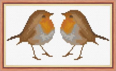 2 Standing Robin Red Breasts: Counted Cross Stitch Mini Kit | 14ct 7