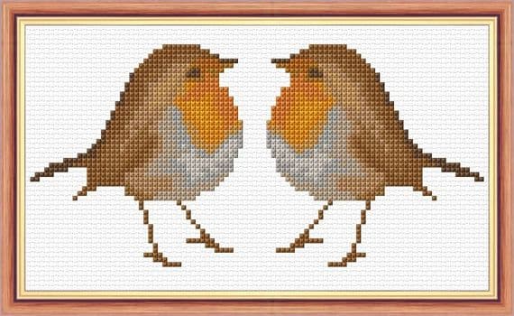 2 Standing Robin Red Breasts Counted Cross Stitch Mini Kit | 14ct 7