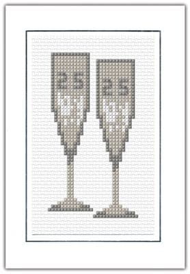 25th Glasses: Silver Wedding Anniversary Cross Stitch Card Kit | 14ct A6