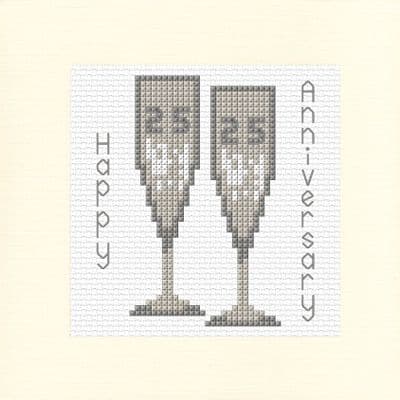 25th Glasses: Silver Wedding Anniversary Cross Stitch Card Kit | 14ct Square 5.5