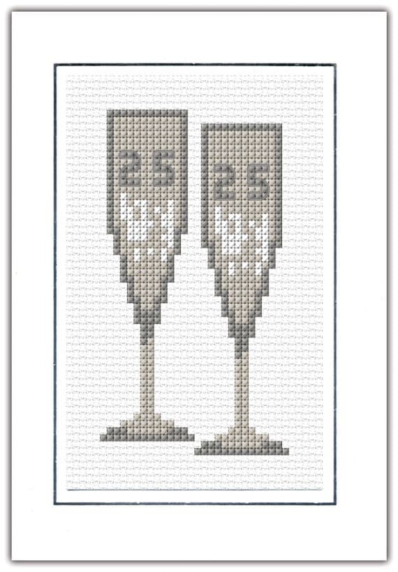 25th, Silver Wedding Anniversary, Cross Stitch A6 Card Kit