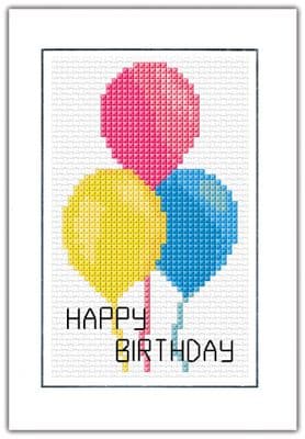 3 Balloons: Happy Birthday Cross Stitch Card Kit (Personalised Balloon Colour) | 14ct A6