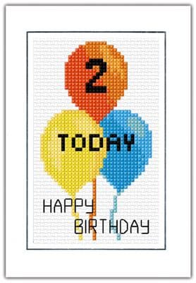 3 Balloons (Orange, Yellow & Blue), 1~9 Today Happy Birthday ~ 14 Count Cross Stitch Card Kit