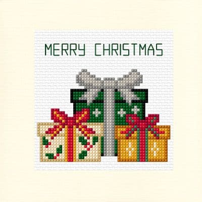 3 Colourful Presents: Merry or Happy Christmas Cross Stitch Card Kit | 14ct Square 5.5