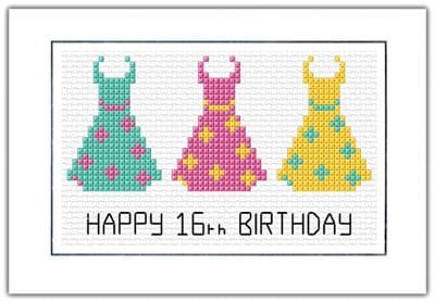 3 Dresses, Happy 16th Birthday ~ 14 Count Cross Stitch Card Kit