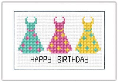 3 Dresses: Happy Birthday Cross Stitch Card Kit | 14ct A6