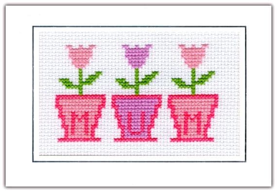 3 Flower Pots ~ Birthday / Mothers Day Cross Stitch Card Kit 6