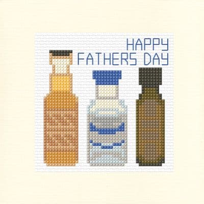 3 Miniature Spirit Bottles, Happy Fathers Day ~ Cross Stitch, Square Card Kit 5.5