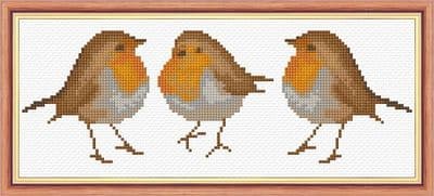 3 Standing Robin Red Breasts - 14 Count Mini Cross Stitch Kit - 10