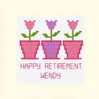 3 Tulip Flower Pots Happy Retirement Cross Stitch Card Kit | 14ct 5.5
