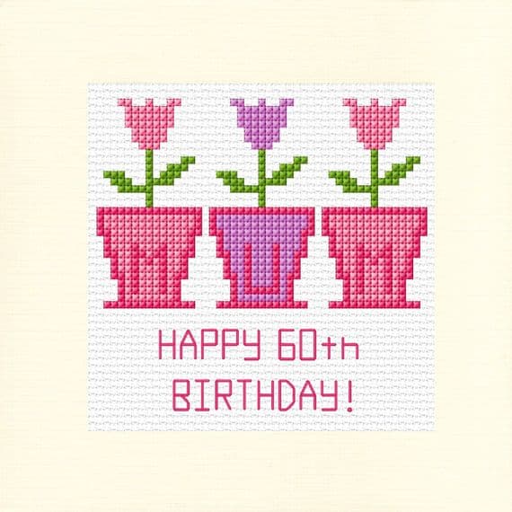 Tulips Happy Age Birthday Cross Stitch Card Kit | 40th, 50th, 60th, 70th, 80th, 90th | Skye Stitching