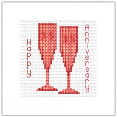 35th Glasses: Coral Wedding Anniversary Cross Stitch Card Kit | 14ct Square 5.5