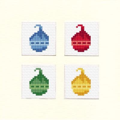 4 Colourful Baubles: Christmas Cross Stitch Card Kit | 14ct Square 5.5