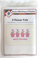 4 Tulip Flower Pots Happy Birthday Cross Stitch Card Kit | 14ct A5