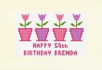 4 Tulip Flower Pots Happy Birthday Cross Stitch Card Kit | 14ct A5