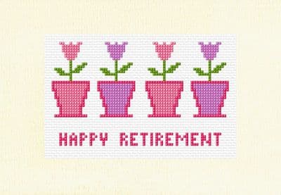 4 Tulip Flower Pots: Happy Retirement Cross Stitch Card Kit | 14ct A5 8