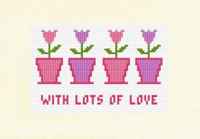 4 Tulip Flower Pots: With Lots of Love Cross Stitch Card Kit | 14ct A5 8