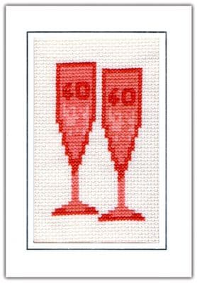40th Glasses: Ruby Wedding Anniversary Cross Stitch Card Kit | 14ct A6