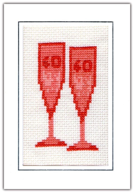 40th, Ruby Wedding Anniversary, Cross Stitch A6 Card Kit