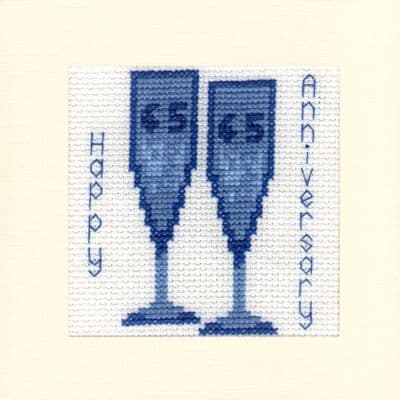 45th Glasses: Sapphire Wedding Anniversary Cross Stitch Card Kit | 14ct Square 5.5