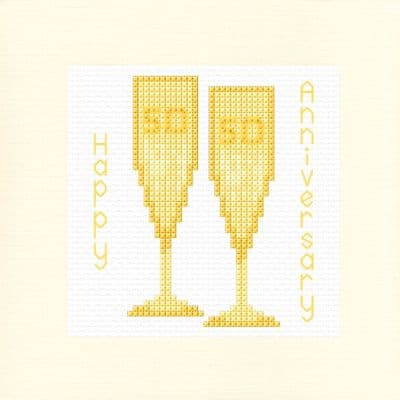 50th Glasses: Golden Wedding Anniversary Cross Stitch Card Kit | 14ct Square 5.5