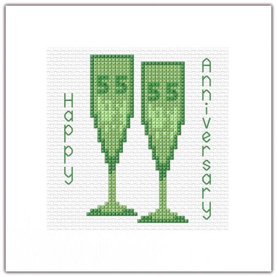 55th, Emerald Wedding Anniversary, Cross Stitch Card Kit 5.5