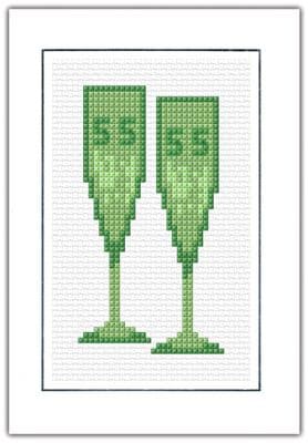 55th Glasses: Emerald Wedding Anniversary Cross Stitch Card Kit | 14ct A6