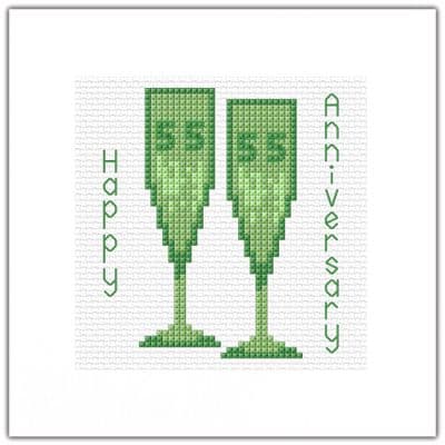 55th Glasses: Emerald Wedding Anniversary Cross Stitch Card Kit | 14ct Square 5.5