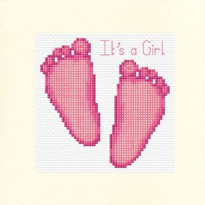 Baby Feet: It's a Girl (Pink) Cross Stitch Card Kit | 16ct Square 5.5