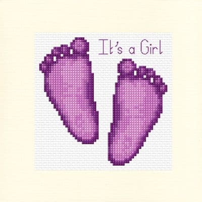 Baby Feet: It's a Girl (Purple) Cross Stitch Card Kit | 16ct Square 5.5