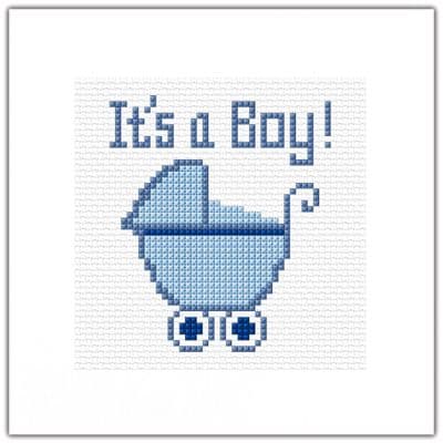 Baby Pram: It's a Boy (Blue) Cross Stitch Card Kit | 14ct Square 5.5
