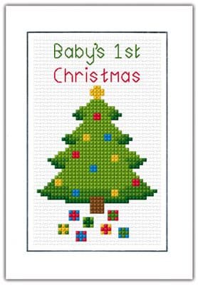 Baby's 1st Christmas, Festive Tree ~ Cross Stitch A6 Card Kit