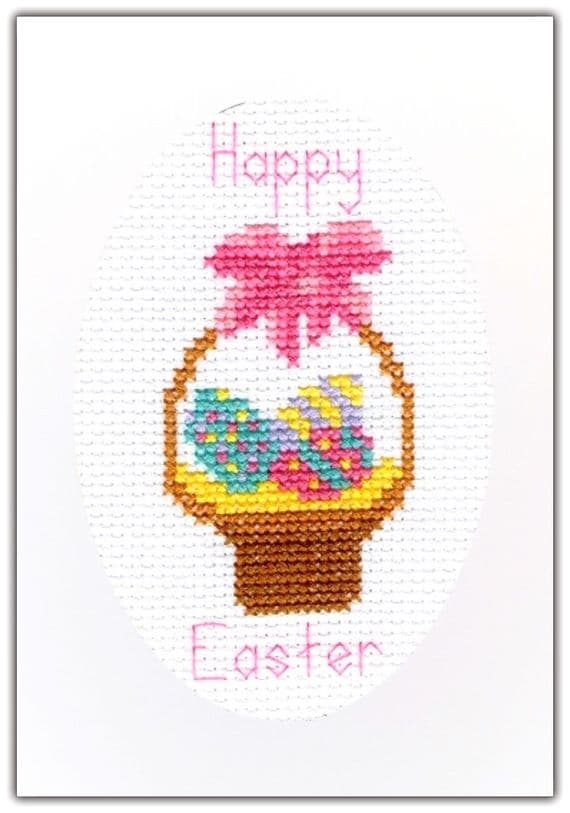 Basket & Eggs Happy Easter Cross Stitch Card Kit | 14ct A6
