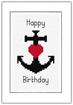 Black Anchor (Heart Optional), Happy Birthday Greeting Card ~ 14 Count Cross Stitch Kit