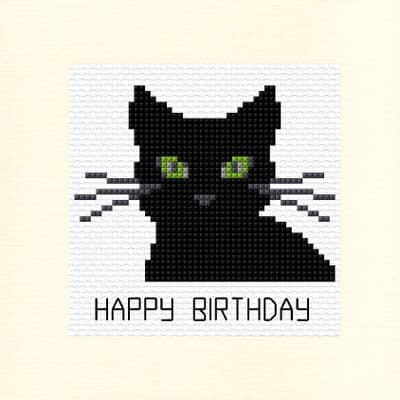 Black Cat, Silhouette Design ~ Happy Birthday Card Cross Stitch Kit 5.5