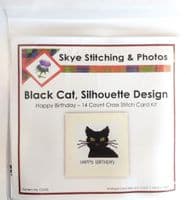 Black Cat Silhouette Happy Birthday Cross Stitch Card Kit | 14ct Square 5.5