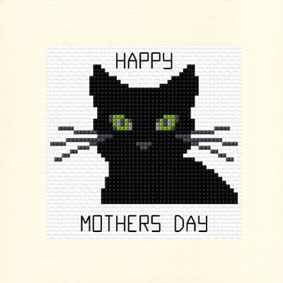 Black Cat Silhouette: Happy Mothers Day Cross Stitch Card Kit | 14ct Square 5.5