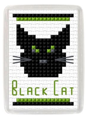 Black Cat with Green Eyes: Fridge Magnet Counted Cross Stitch Kit | 14ct