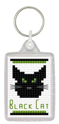Black Cat with Green Eyes Keyring ~ 14 Count Cross Stitch Kit